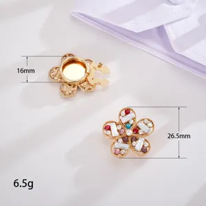 Detail view of colorful rhinestone flower collar pin with size and weight specs