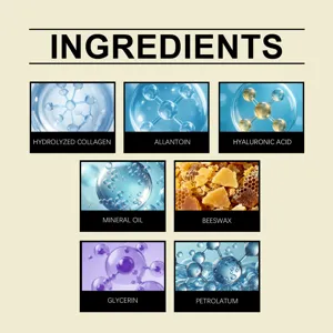 Gráfico detallado de los ingredientes del parche para la piel con colágeno y ácido.