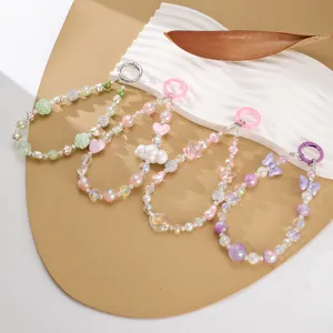 Colgante para Teléfono de Cuentas Hechas a Mano Sirena Perlado Cordón Acrílico Mariposa Nube Corazón Correa de Muñeca Anti-Perdida