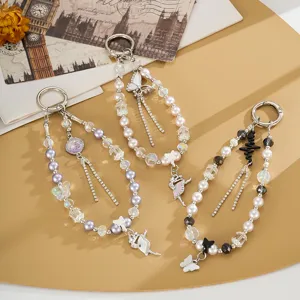 Bijou de Téléphone Papillon Évidé Haut de Gamme Pendentif de Sac Fille de Ballet Perlé Accessoire Porte-clés Strass Cadeau Femme
