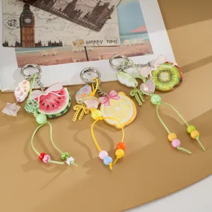 Leuke Acryl Fruit Plakje Tasbedeltje Kleurrijke Kralen Telefoonkoord Strik Sleutelhanger Voor Handtas Rugzak Vrouwen Decoratie