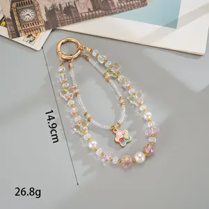 Detailed product parameters showing 14.9cm length and 26.8g weight for beaded phone strap