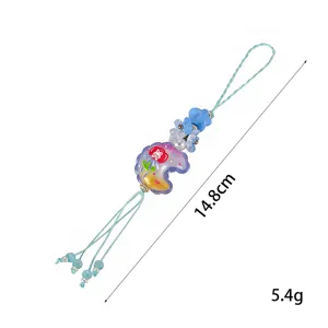 Detailed view of the 14.8cm beaded moon charm showing the weight and length specifications.
