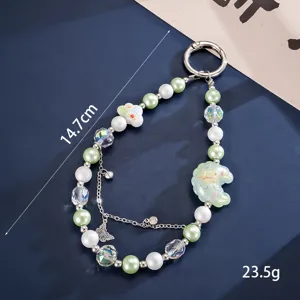 Beaded phone wrist strap with moon charm and butterfly, 14.7cm length, 23.5g.