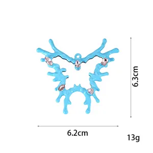 Detailed view of the irregular blue butterfly mirror pendant with size dimensions