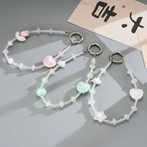Acryl Kralen Hart Strik Telefoon Hanger Strap Frisse Ins Stijl Anti-Verlies Telefoon Sleutelhanger Voor Vrouwen Tas Hanger Accessoire