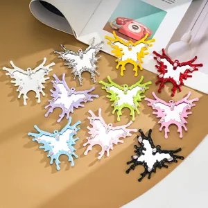 Y2K Irregular Liquid Butterfly Mirror Pendant Zinc Alloy Rhinestone Charm For DIY Mobile Phone Case Jewelry Making Craft Decor