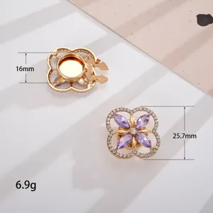 Detailed view of luxury flower gemstone collar button with 16mm and 25.7mm dimension markers