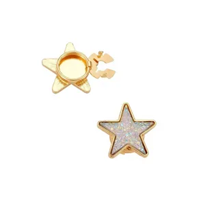 Detail view of zinc alloy star-shaped cufflinks with colorful crushed stone inlay