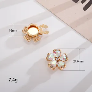 Macro view showing dimensions and weight of iridescent heart petal flower collar pin