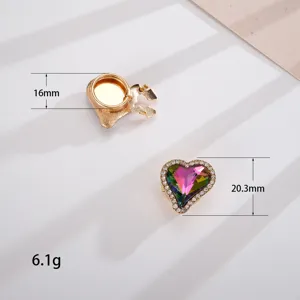 Detailed view of heart-shaped crystal collar pins with 20.3mm and 16mm dimensions