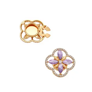 Detailed view showing the front and back mechanism of the luxury purple crystal flower collar pin