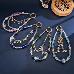 Niche Design Gold Foil Beaded Phone Charm Aesthetic Beaded Phone Lanyard With Butterfly Heart Pendant Jewelry Strap Ornament