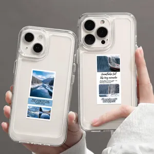 Pegatinas decorativas de paisajes invernales en fundas de móvil transparentes DIY