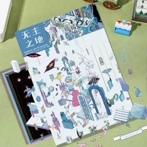 Macro view of transparent fantasy architecture stickers for 3D miniature scene DIY