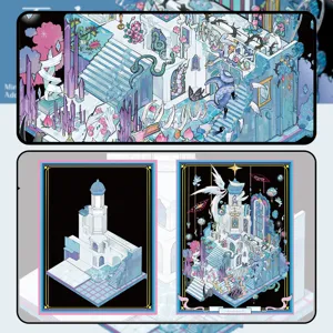 Detailed 3D isometric DIY miniature world stickers with fantasy architecture design