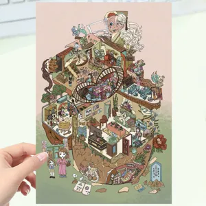 Cartoon 3D miniature house scene DIY sticker with detailed illustrations