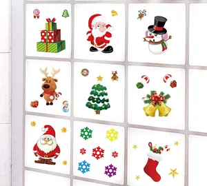 Pegatinas de ventana de Navidad estaticas Papa Noel muneco de nieve reno decoracion
