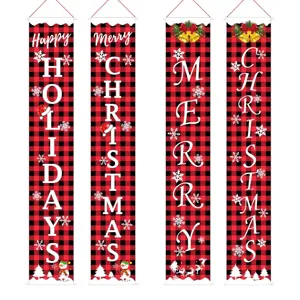Christmas buffalo plaid door banner hanging decorations holiday party supplies set