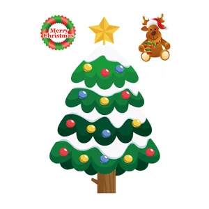 Set de pegatinas estáticas navideñas para ventanas con árbol de nieve y reno simpático.