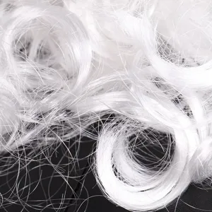 Detailed close-up view of white curly synthetic fiber material for Santa prop details.