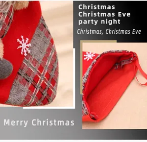 Noël carreaux peluche bas cadeau grande déco fête sac suspendu décoration festive