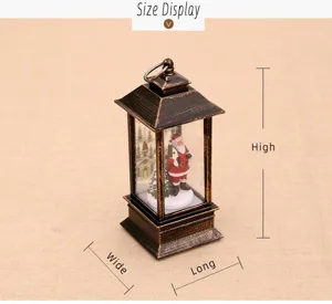 Lanterna decorativa natalizia vintage in resina con paesaggio interno di Babbo Natale per casa.