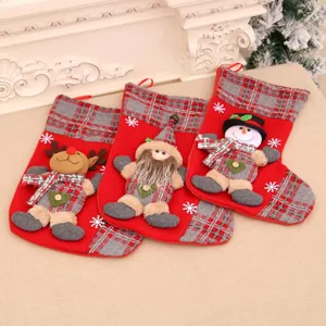 Grandes chaussettes de Noël 3 pièces sacs cadeaux avec renne en peluche et père.