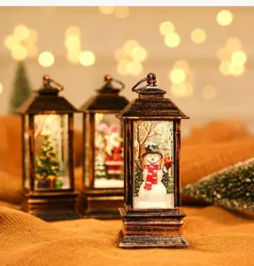 Lanterna decorativa natalizia luce LED resina pupazzo di neve ornamento accogliente festività
