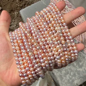 Close-up van 5,5-6 mm veelkleurige zoetwaterparels met sterke glans voor doe-het-zelf