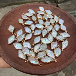 Natural Freshwater Baroque Pearl Pendants Gold-Plated Copper Edging Rhombus Jewelry Charms For Necklace Bracelet Making DIY Accessories