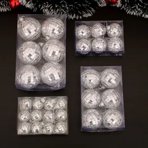 Boules à facettes argentées de Noël en coffret, décorations suspendues pour sapin de fête