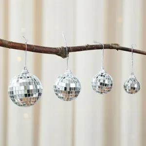 Boules à facettes miroir argentées suspendues, décorations scintillantes pour arbre, 4 tailles