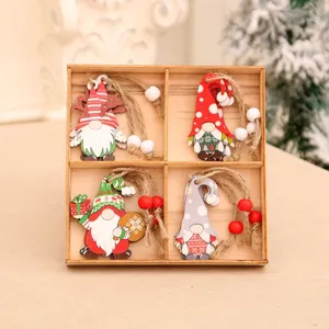 Weihnachten Holz Wichtel Deko Set im Kasten Rustikal Baumhaenger Weihnachtsschmuck 4Stk
