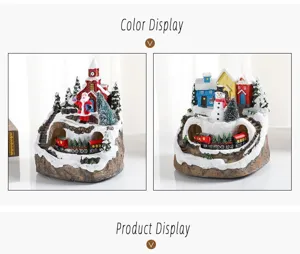 Christmas resin musical rotating snow village ornament with santa and snowman variants