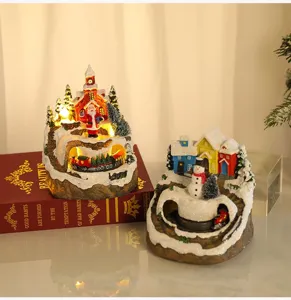 Christmas music box resin ornament with rotating scene, festive holiday decor gifts for home