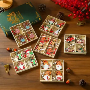 Weihnachten Holz Hängende Ornamente Set Baumdekorationen Geschenkbox für Feiertag