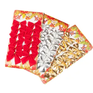 12-pack Christmas bow decorations, red, silver, and gold bow pendants for tree hanging.
