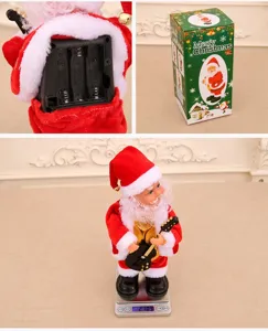 Electric Santa Claus doll with guitar music toy, Christmas festival decoration gift for kids.