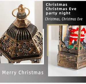 Christmas glowing music water lantern decoration, vintage gold design with Santa Claus inside.