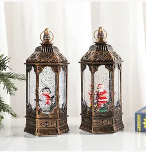 Christmas water lantern snow globe with glowing music, vintage bronze snow figure decoration