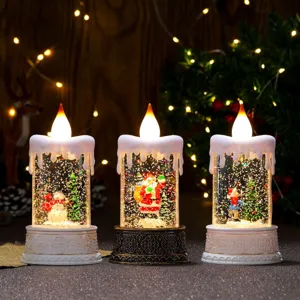 Christmas water glitter LED candle light festive desktop night light holiday decor ornament