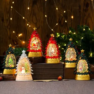 Christmas tree water globe night light glowing holiday festive decoration gift lamp.