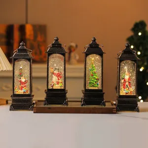 Noël décoratif lumineux musique lanterne carrée boule à neige décoration de table de vacances