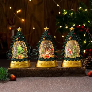 Christmas tree snow globe night light glowing holiday ornament for home decor gift
