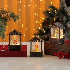 Detailed view of glowing Christmas snow globe lantern ornaments with cozy festive decoration.