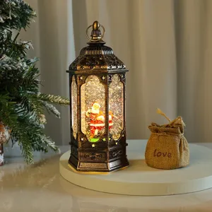 Christmas glitter water lantern with Santa Claus, vintage bronze decorative LED light.