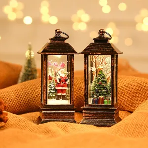 Set di lanterne decorative in resina LED di Natale con figure di Babbo Natale per decorazioni.