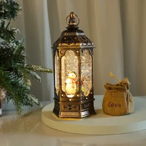 Christmas vintage style snow globe lantern with cute snowman variant bronze color.