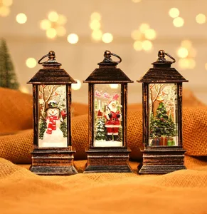 Christmas decorative LED lantern night light detail view, festive glowing scene ornament gift.